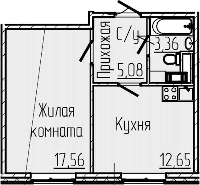 1-комнатная квартира 38.78 м², 1/8 эт., ЖК «SERTOLOVO PARK»